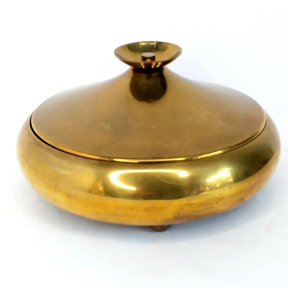 HGS Dining 92a Art Deco Hgs Heraldic Brass Candy Dish Glass Covered